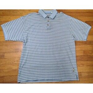 Bungalow Brand Shirt Mens Large Blue Striped  Softknit S/S 100% Cotton Golf Polo